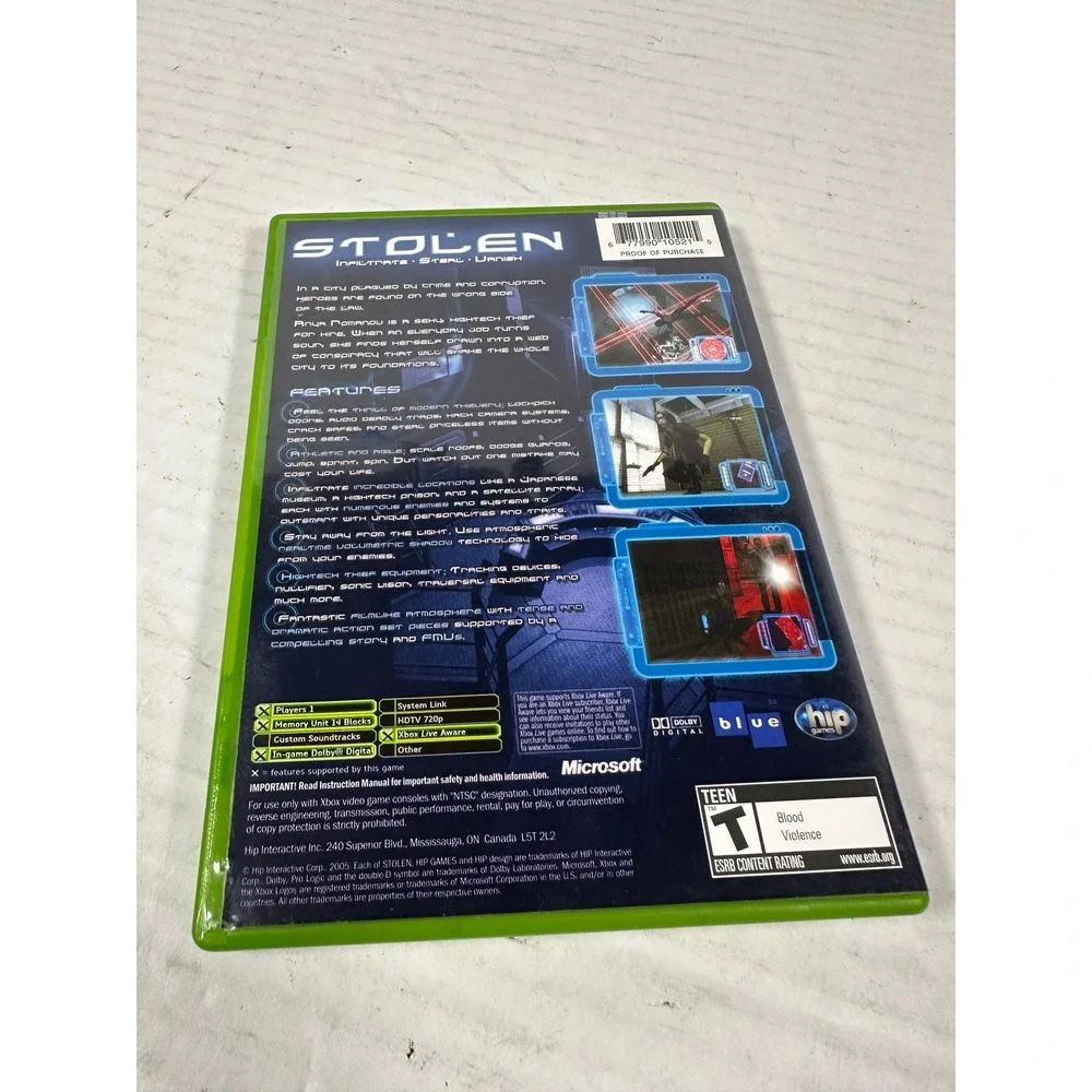 Stolen Microsoft Xbox 2005 Stealth Action Game Original Case Manual NTSC 720p‎